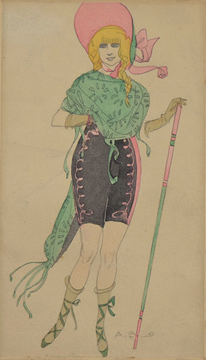 Aroldo BONZAGNI - Drawing-Watercolor - STANDING GIRL