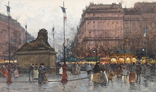 Eugène GALIEN-LALOUE - Zeichnung Aquarell - Place Denfert-Rochereau, Paris