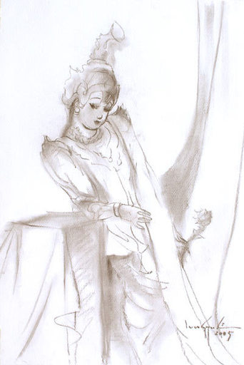 U Lun GYWE - Drawing-Watercolor - A Traditional Burmese Dancer