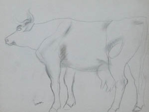 Marcel LEMAR - Dibujo Acuarela - Vache