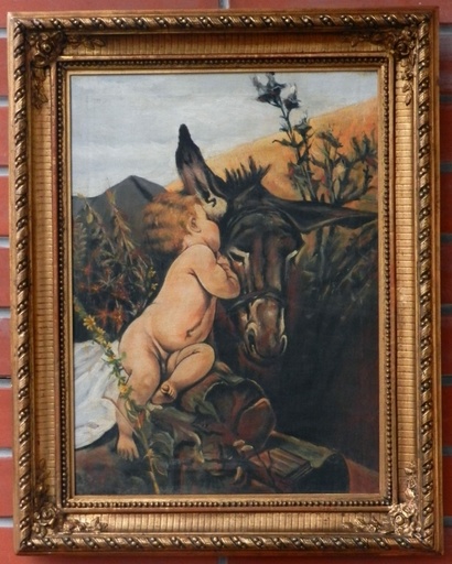 Amalie MANESOVA - Painting - A donkey with a baby