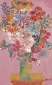 Blasco MENTOR - Painting - Fleurs sur fond rose