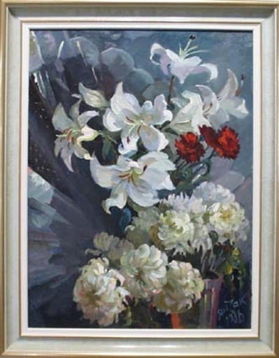 Elena Vatslovana YANCHAK - Gemälde - "Still Life with Flowers" by Elena Yanchak 