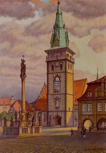 Karl WALTER - Painting - Marktplatz in der Stadt