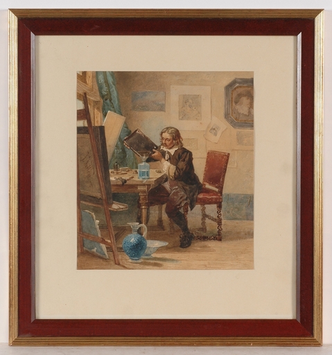 Johannes VETTEN - Disegno Acquarello - "Artist in His Studio", Watercolor