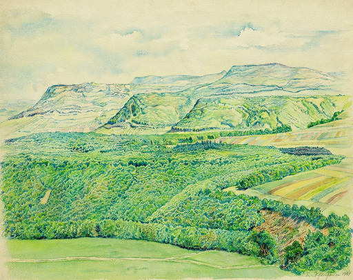 Rudolf SCHLICHTER - Drawing-Watercolor - Die Inselberge des schwäbischen Jura