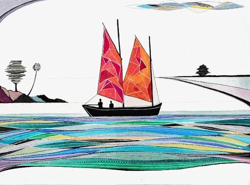Arnaud DROMIGNY - Zeichnung Aquarell - Crépuscule sur le Golfe du Morbihan