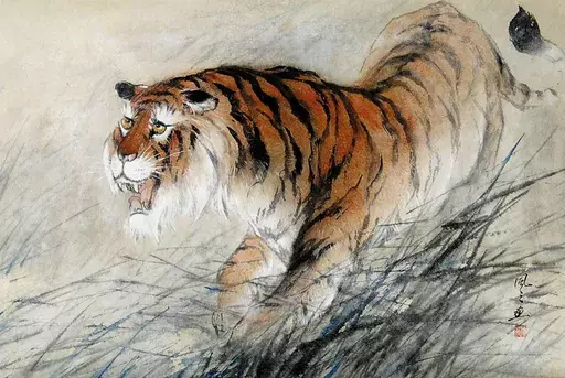 JIANG Mingxian - Drawing-Watercolor -  « The tiger » 