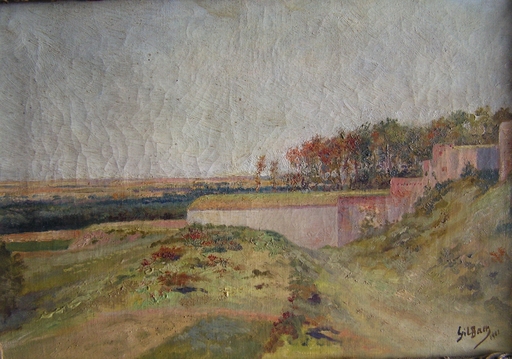GIL BAER - Peinture - Offene Landschaft mit Festungsarchitktur