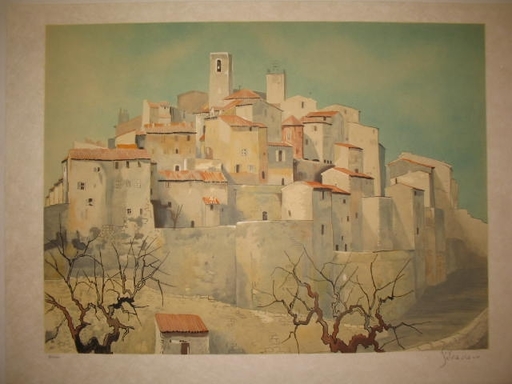 Guy SÉRADOUR - Grabado - Village de Provence,1980.