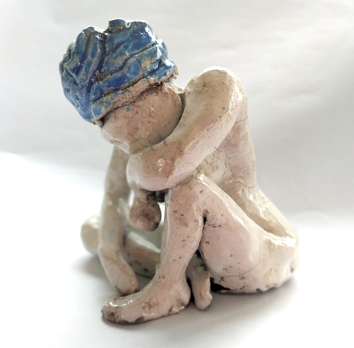 Annie MALARME - Sculpture-Volume - femme assise au turban bleu