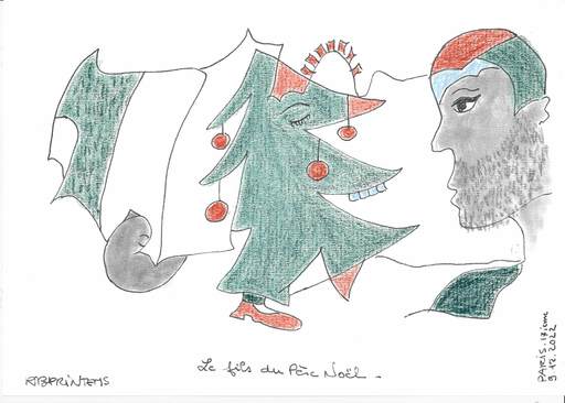 Reine BUD-PRINTEMS - Zeichnung Aquarell - "Le fils du Père Noël"