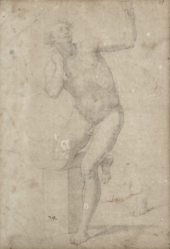 Alessandro ALLORI - Drawing-Watercolor - Study for a nude male figure
