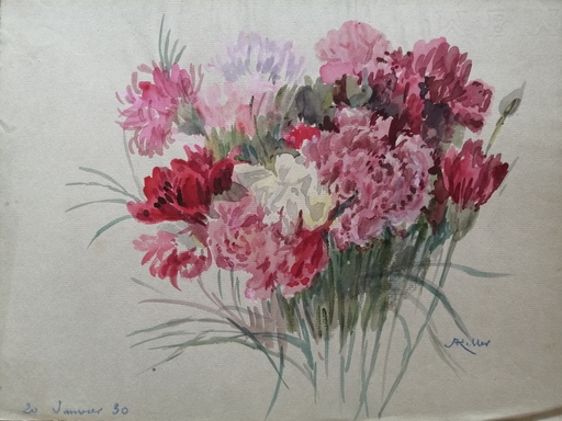 Alfred KELLER - Drawing-Watercolor - Oeillets