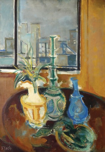 Joseph FLOCH - Painting - Still Life at the Window