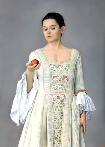 Juan COSSIO - Peinture - Girl with Pomegranate.