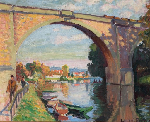 Ludovic Rodo PISSARRO - Painting - Railroad Bridge over the Marne at Joinville (Nogent-sur-Marn