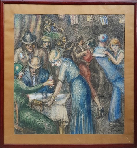Georges POMERAT - Drawing-Watercolor - Un cabaret marseillais dans les années 1920
