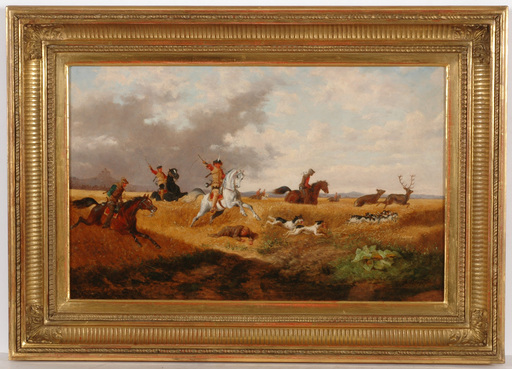 Alexander II VON BENSA - Pintura - "Deer hunting in the Middle Ages", oil on panel, 1850/60s