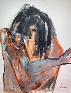 Françoise LEBLANC - Drawing-Watercolor - HOMME CHEVEUX LONG