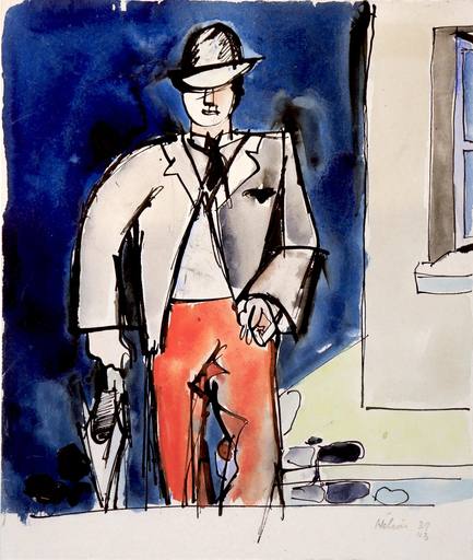 Jean HÉLION - Drawing-Watercolor - Émile au parapluie (1939-1943)