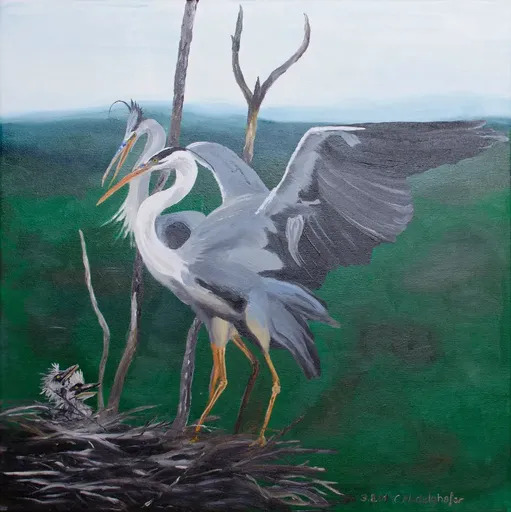 Claudia LUTHI - Painting - Grey herons