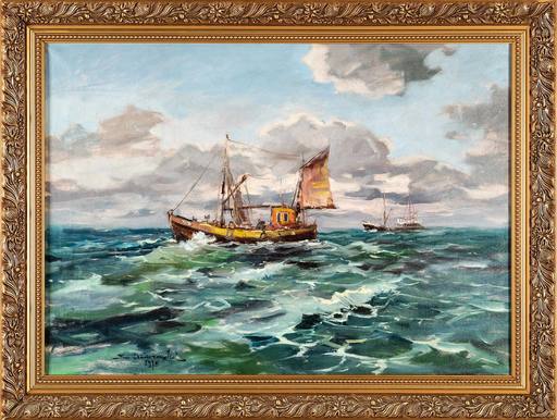 Eugeniusz DZIERZENCKI - Painting - The Ships at Sea