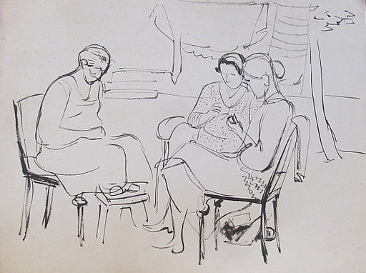Erich HARTMANN - Disegno Acquarello - #19792: 3 sitzende Frauen. 