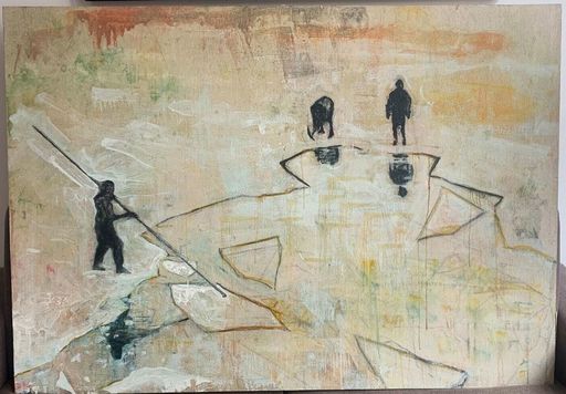 Harry ADAMS - Pintura - Men on broken ice flow 