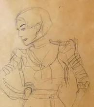 古斯塔夫·克林姆 - 水彩作品 - Figure in Profile Looking Left Standing Next to an Armchair