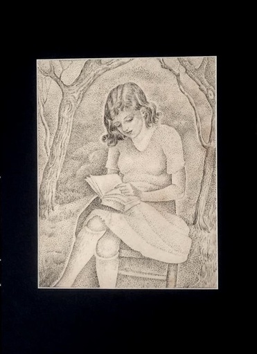 Marie Vorobieff MAREVNA - 水彩作品 - Pointillist style portrait of a Girl reading