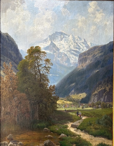 Josef SCHOYERER - Peinture - Gebirgstal bei Interlaken, im Hintergrund die Jungfrau