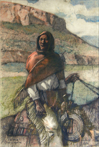 Hernando Gonzallo VILLA - Drawing-Watercolor - "A Tewa" New Mexico