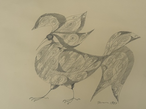 Paul FLORA - Zeichnung Aquarell - Paradiesvogel
