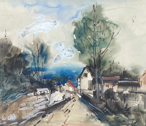 Maurice DE VLAMINCK - Drawing-Watercolor - L'Entrée du Village