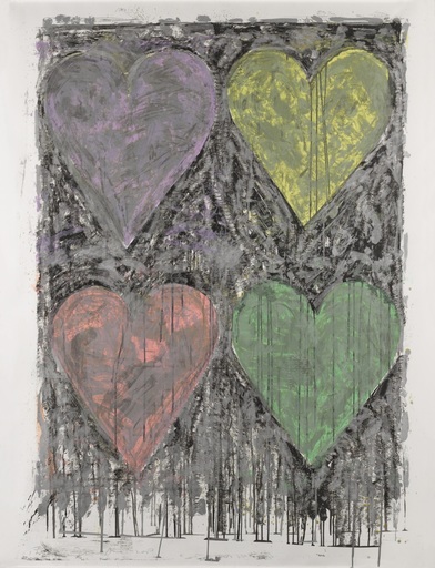Jim DINE - Print-Multiple - Four Hearts in Silver