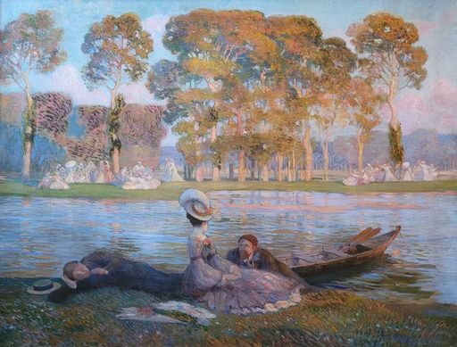 Gustave POETZSCH - Peinture - Le repos des canotiers