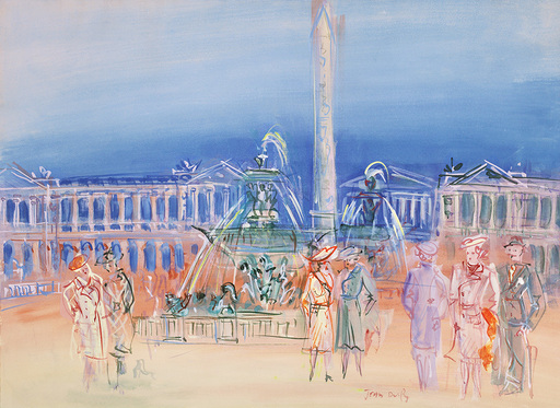 Jean DUFY - Dibujo Acuarela - Place de la Concorde
