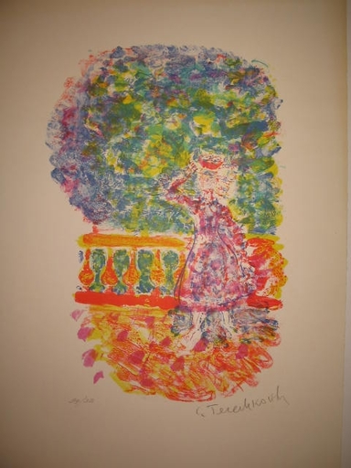 Constantin Andréevitch TERECHKOVITCH - Grabado - La terrasse aux mimosas,1956.