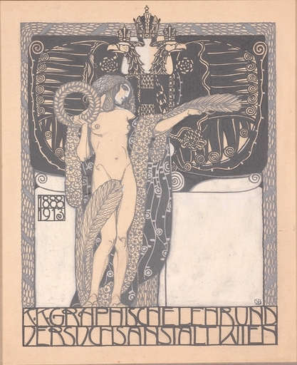 Sergius HRUBY - 水彩作品 - Cover Design, Vienna Art Nouveau, 1913