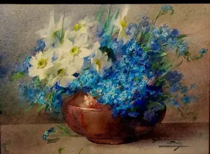 Blanche ODIN - Drawing-Watercolor - NARCISSES ET MYOSOTIS