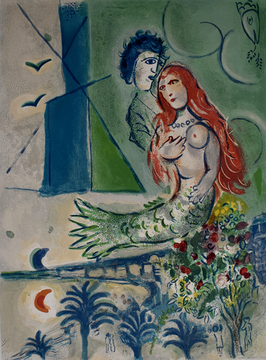 Marc CHAGALL - Stampa-Multiplo -  Siren with the Poet, from: Nice and the Côte d'Azur | Sirèn