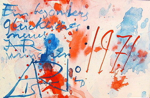 Arnold FIEDLER - Dibujo Acuarela - Neujahrsgruß 1971