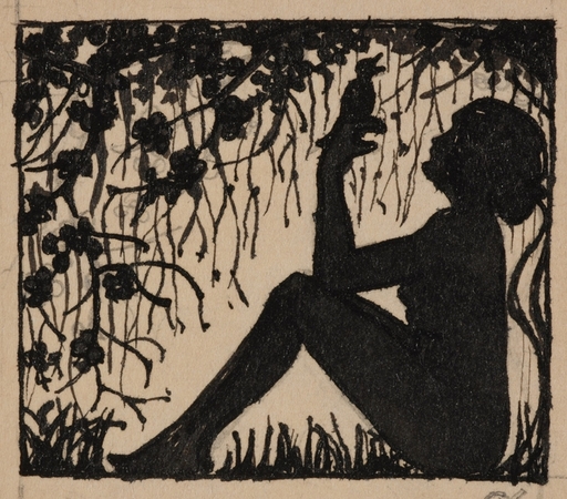 Carl KRENEK - Dibujo Acuarela - "Singing Bird" by Carl Krenek, ca 1900 