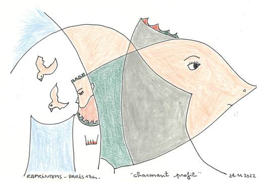 Reine BUD-PRINTEMS - Zeichnung Aquarell - "Charmant profil"