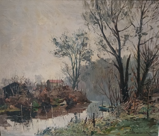 Alfred BOUCHER - Pittura - bord de rivière