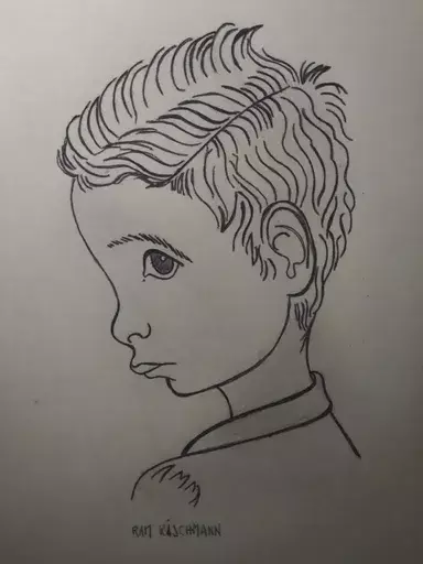 Ram RISCHMANN - Drawing-Watercolor - Enfant aux grands yeux.