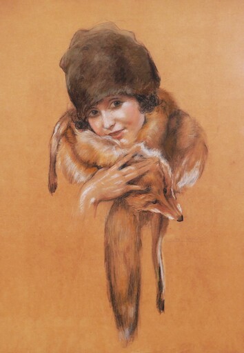 Léo FONTAN - Drawing-Watercolor - Portrait de jeune fille au renard
