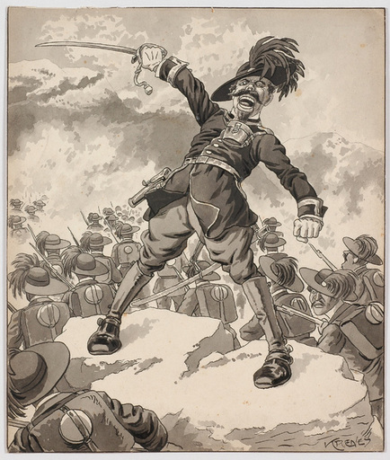 Heinrich KRENES - Drawing-Watercolor - Austrian Cartoon of WW I by Heinrich Krenes, ca 1915  