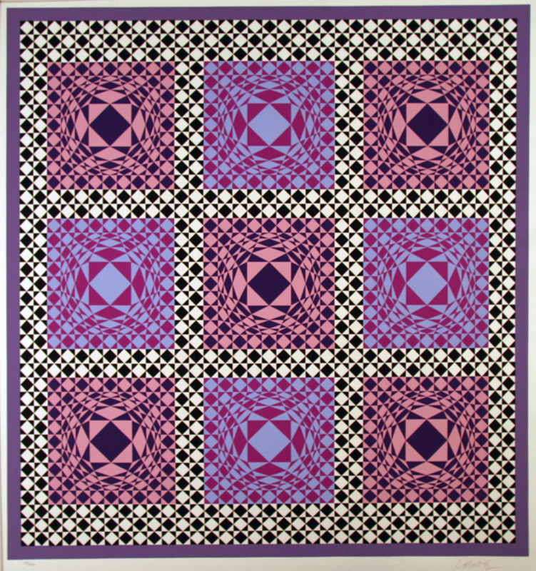 Victor VASARELY - Grabado - Purple squares
